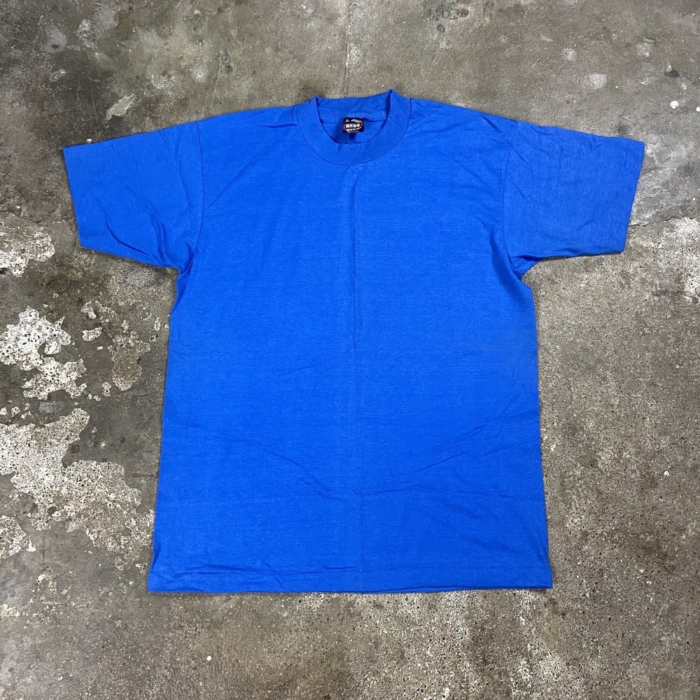 Vintage 80s Fruit of the Loom Best T-Shirt Size Large Blue Blank Short Sleeve